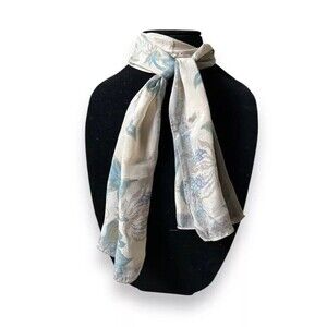 Beige Light Blue & Green Rectangular Scarf 52” X 10” Liz Claiborne Floral Scarve